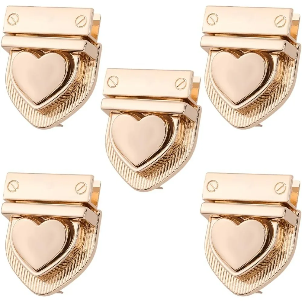 5Pcs Tuck Lock Purse Clasp Purse Thumb Lock Light Gold Heart Shaped Metal Small Tongue Closure Duck Alloy Locks Buckle Fasteners