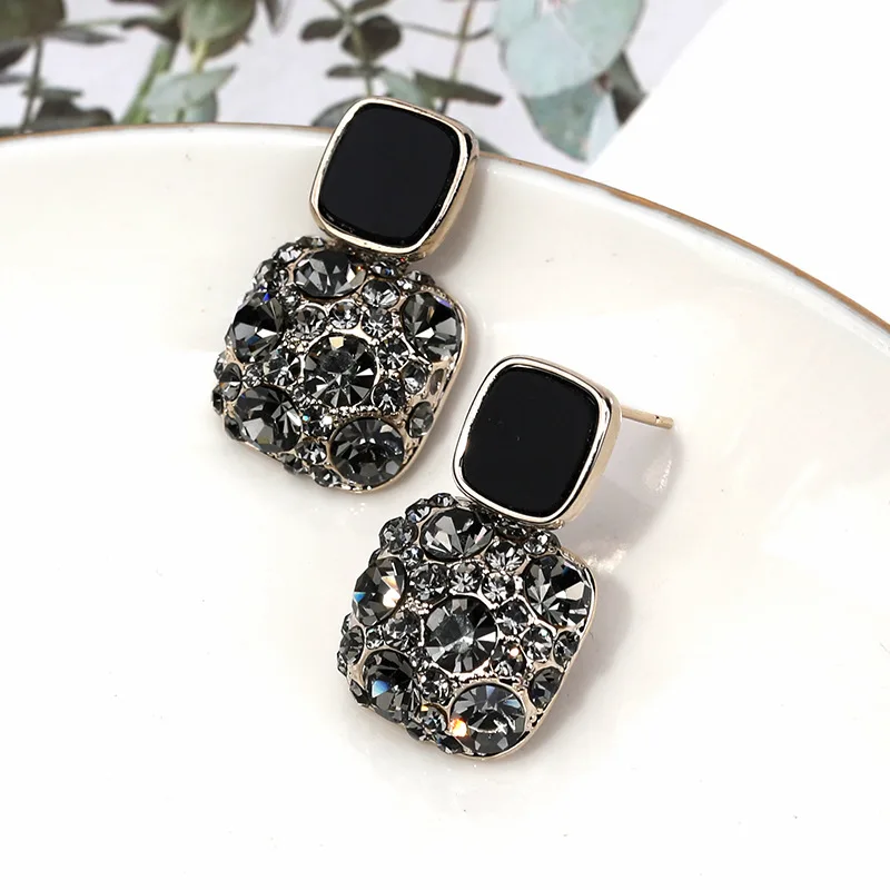 New Vintage Purple Shiny Crystal Geometric Drop Earrings For Women Minimalist Sweet Lovely Fine Dainty Jewelry Accessories