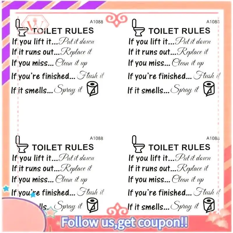 AT84-4X Toilet Rules Bathroom Removable Wall Sticker Vinyl Art Decals DIY Home Decor