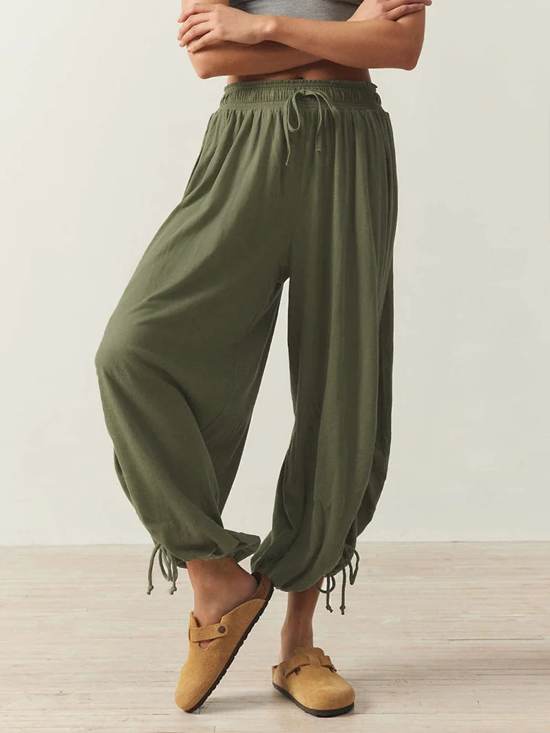 Pantalones finos de verano 2025 para mujer, pantalones informales plisados de cintura alta con lazo y cordón de Color sólido, a la moda y cómodos
