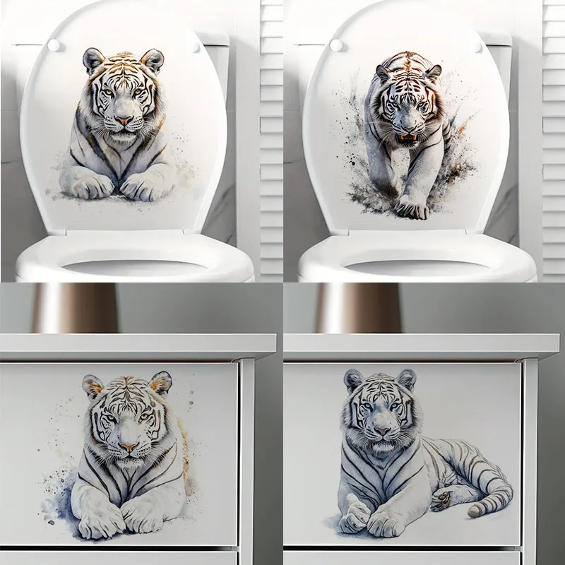 

Ferocious Tiger Self-Adhesive Toilet Stickers,Wall Decal Removable, Reusable Vinyl Car Sticker for Toilet Lid, Bathroom Decor