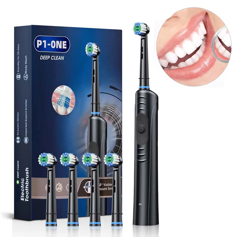 

Waterproof Rechargeable Rotating Electric Toothbrush with 3 Cleaning Modes Oral B Round Head Rotating Design Travel Box