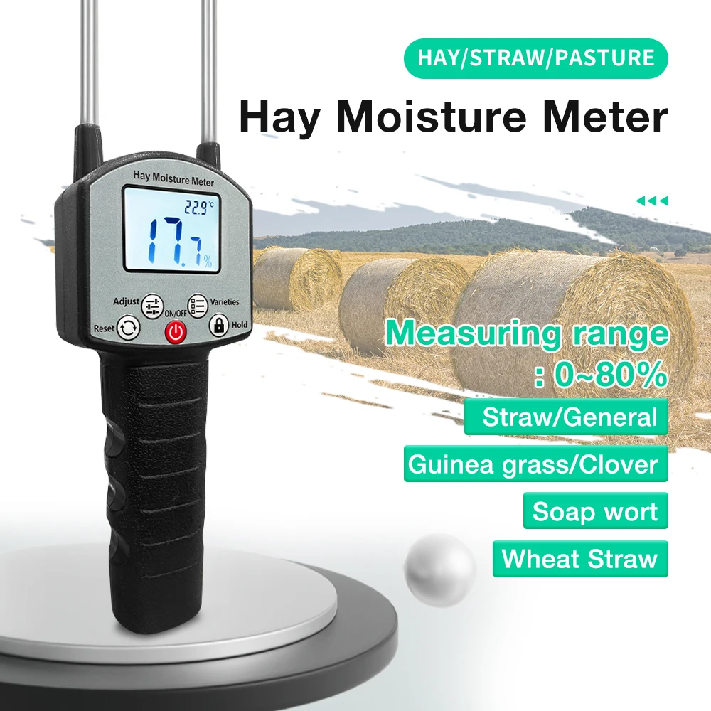 

TK100H Portable Hay Moisture Meter 0-80% Hygrometer for Cereal Straw Bran Forage Grass Leymus Chinensis Alfalfa