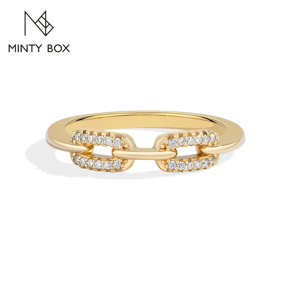 MintyBox D VVS1 Moissanite Rings for Women S925 Sterling Silver Trendy Paperclip Chain Dinner Party Jewelry Birthday Gift Choice