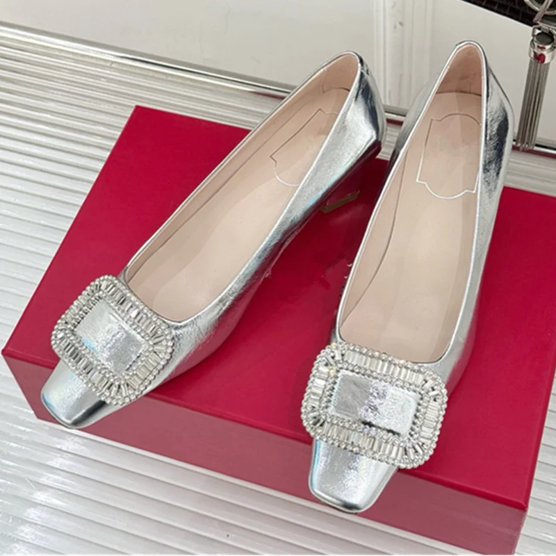 

Withered British Fashion Women's High Heels Shoes Leather Diamonds Elegant Slip On Shoes Commuting Women's Shoes