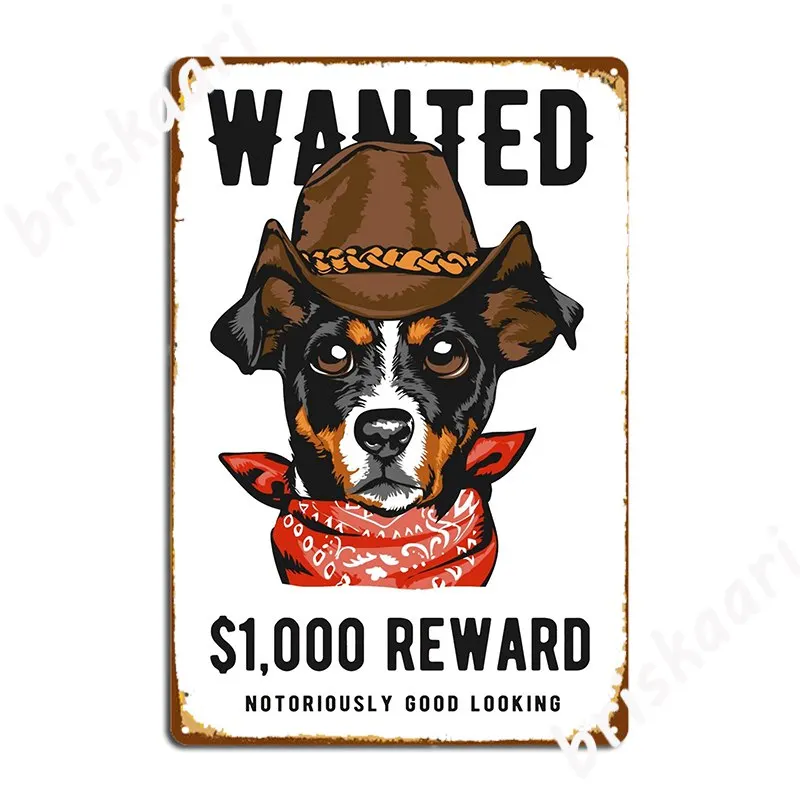 Jack Russell Terrier Cowboy Dog In Wanted Comic Cartoon Funny Pop Art Poster Metal Plaque Plaques Cinema Kitchen