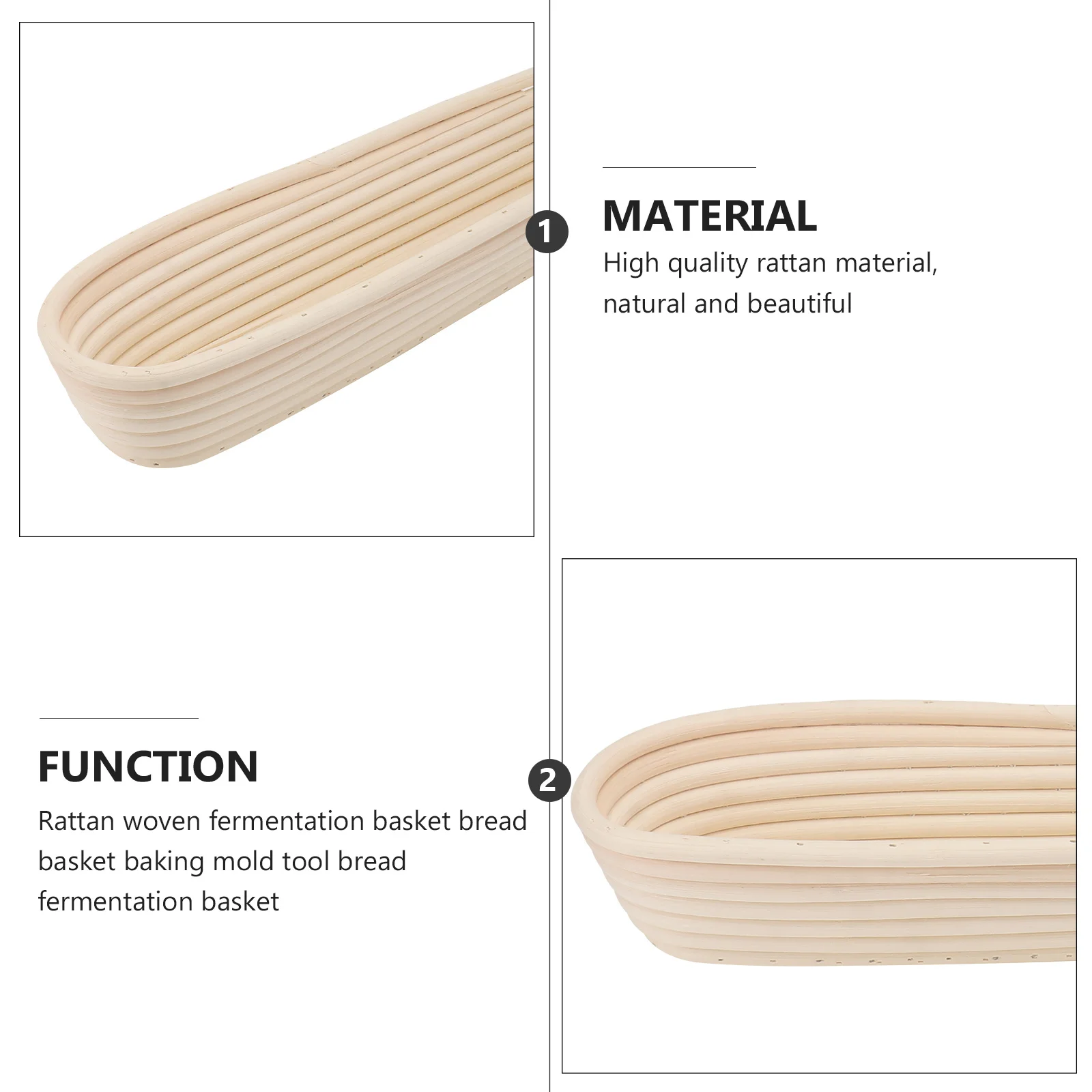 

Bread Basket Mold Rattan Woven Long Fermentation for Baking Khaki Dough Proofing
