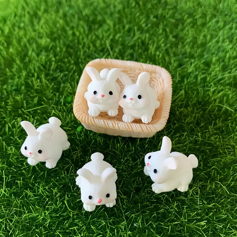 5Pcs Mini Resin Rabbit Miniatures, Cute Bunny Animals Figurines for Fairy Garden Micro Landscape Home DIY Craft Decoration