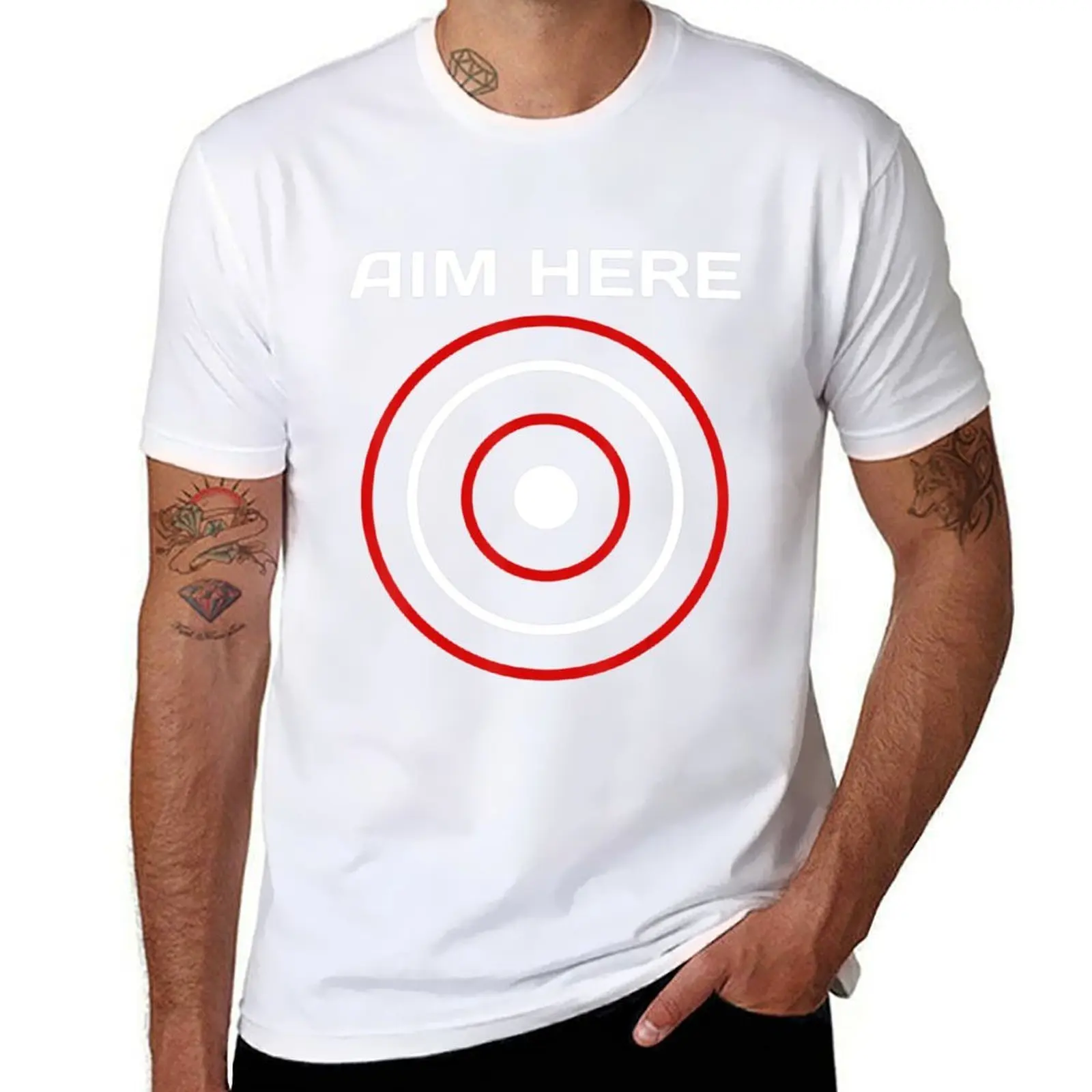

Aim Here Darts Players Bullseye Target Shooting Club T-Shirt t shirts cotton 100% man t shirt cotton T-Shirt
