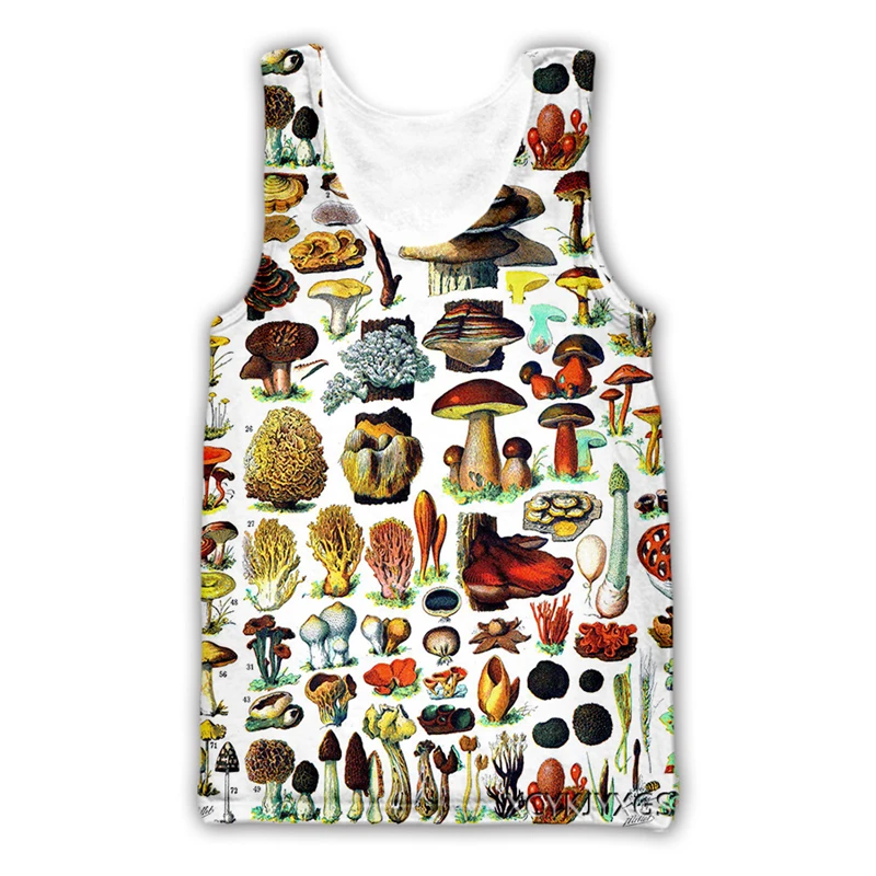 Mushroom 3D All Over Printed Tank Top Streetwear Hot Summer Casual Sleeveless Unisex Tank Tops Vest Gym Clothing Men Leisure