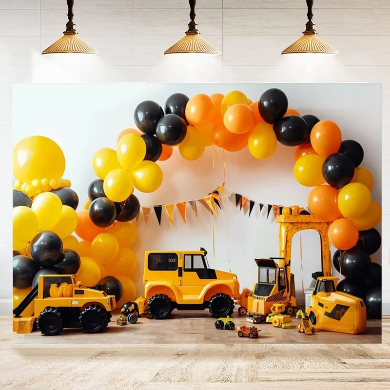 Construction Site Photography Backdrop Car Excavator Background Photo Birthday Theme Banner