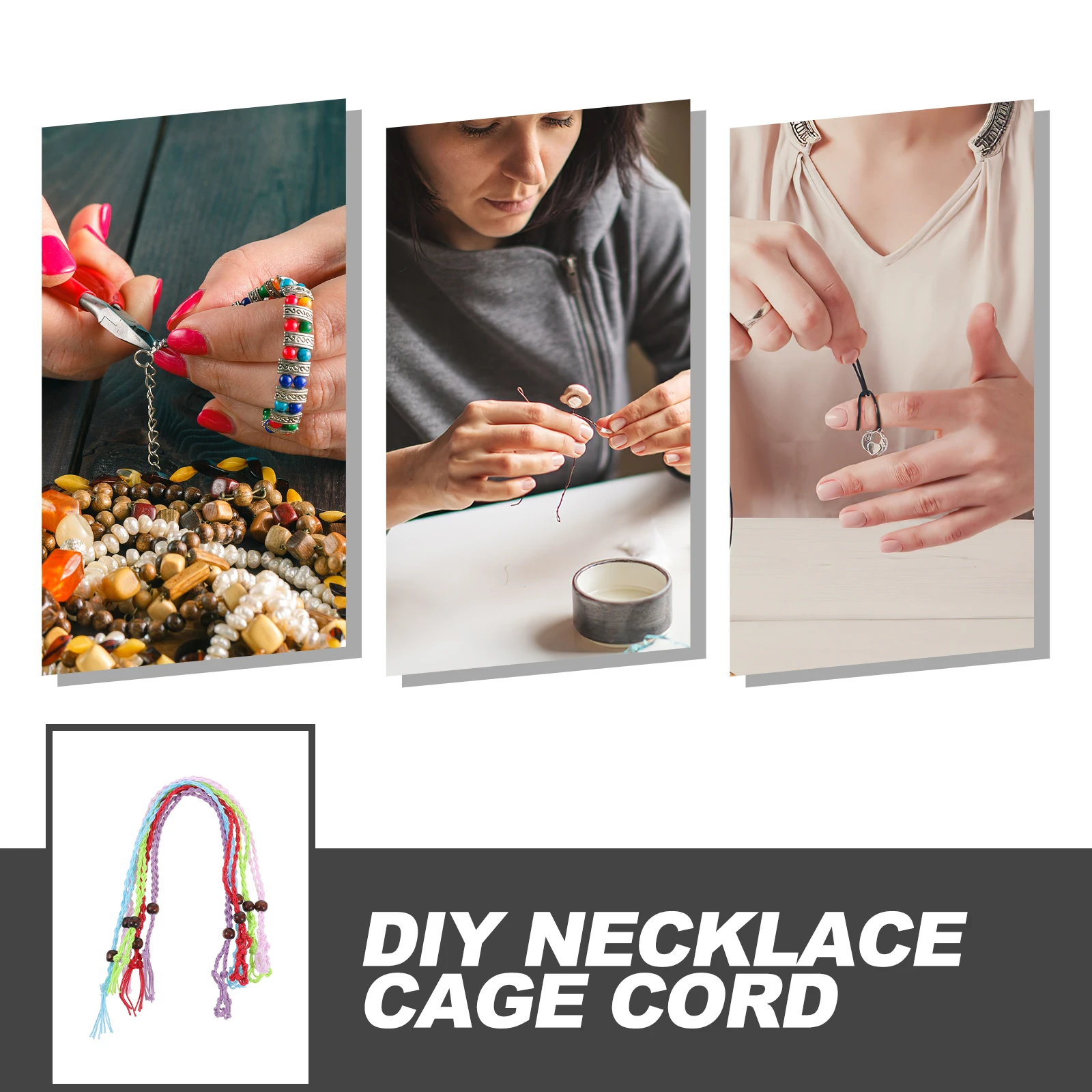 

5Pcs Handwoven Pendant Necklaces Adjustable Stone Cage Holder Hanging Pendant Holder Woven Necklace Netting Cord