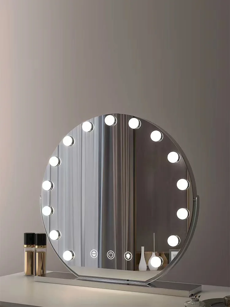 LED con specchio per il trucco a lampadina, specchio per il trucco da tavolo circolare con luce di riempimento intelligente, specchio per il trucco con luce di riempimento ad alta definizione