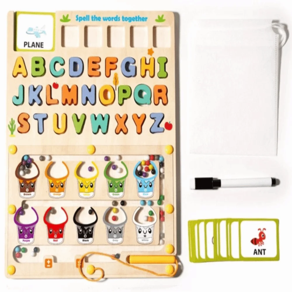 ألعاب تصميم 2 في 1 للأعمار من 2-4 سنوات، خرز مغناطيسي متطابق الألوان، لغز مغناطيسي، مادة خشبية، رقم المتاهة، التعلم في مرحلة ما قبل المدرسة