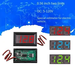 0.56 Cal woltomierzem LED 2-liniowy stół napięcie prądu stałego czerwony niebieski zielony DC 5-120V wyświetlacz cyfrowy miernik do motocykla Monitor samochodowy