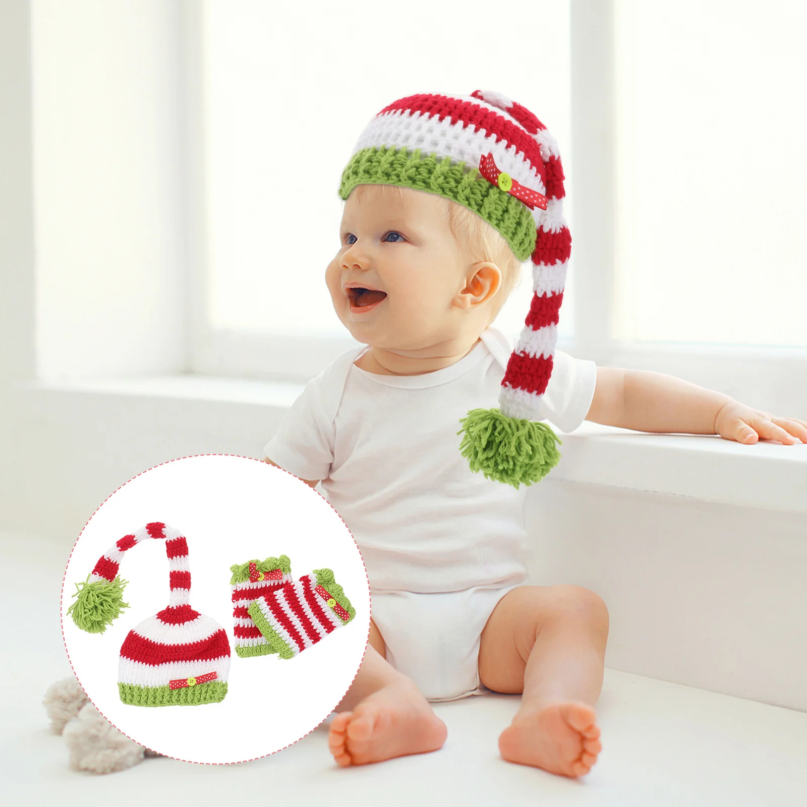 

Handmade Crochet Cotton Christmas Hat for 0-3 Months Babies Comfortable Breathable Photo Shoots Gift Baby Photo Props