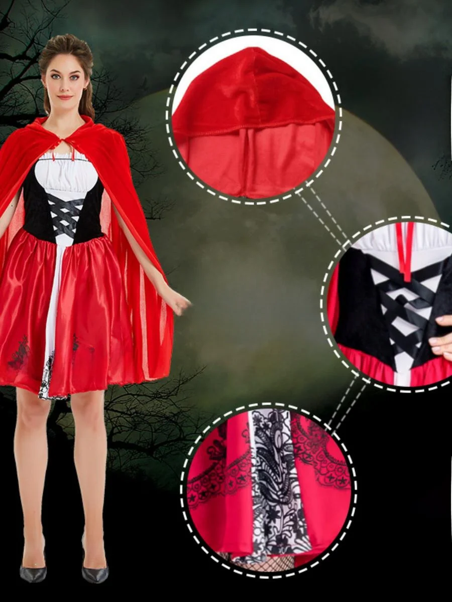 Disfraz de Caperucita y el Lobo Malvado para loween, Ropa de Actuación, Disfraz Tradicional Chino para Mujer