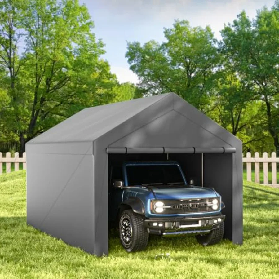 

10x20ft Heavy Duty Carport with Removable Sidewalls and Doors AllSeason Portable Garage Storage Shed for Cars and Trucks Weathe