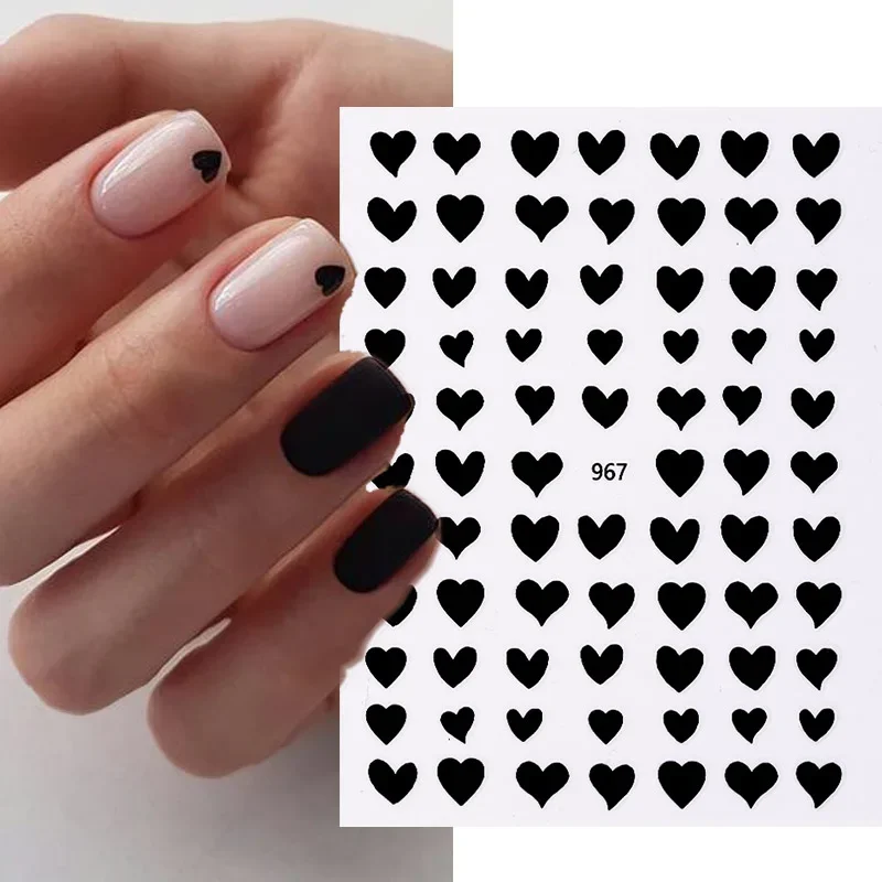 Red Black Heart 3D Nail Sticker Love Letters Self-Adhesive Sliders Summer Leaves Decals Manicures Wraps