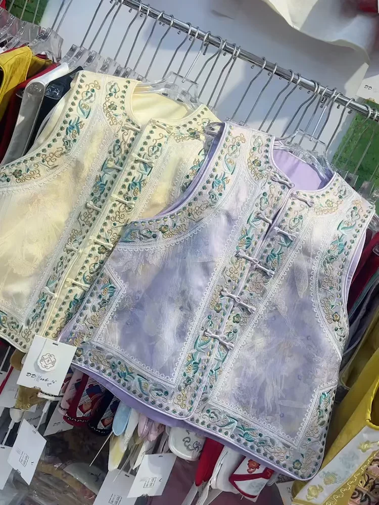 

Новый зимний китайский жилет с вышивкой, тяжелый рабочий цветочный дизайн, круглый жилет Ne, модная смесь хлопка