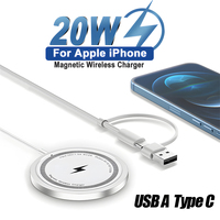 PD 20W USB Type C Magnetic Wireless Charger For iPhone 15 14 13 Por Max USB A Fast Charging For Samsung Galaxy S24 Ultra Xiaomi