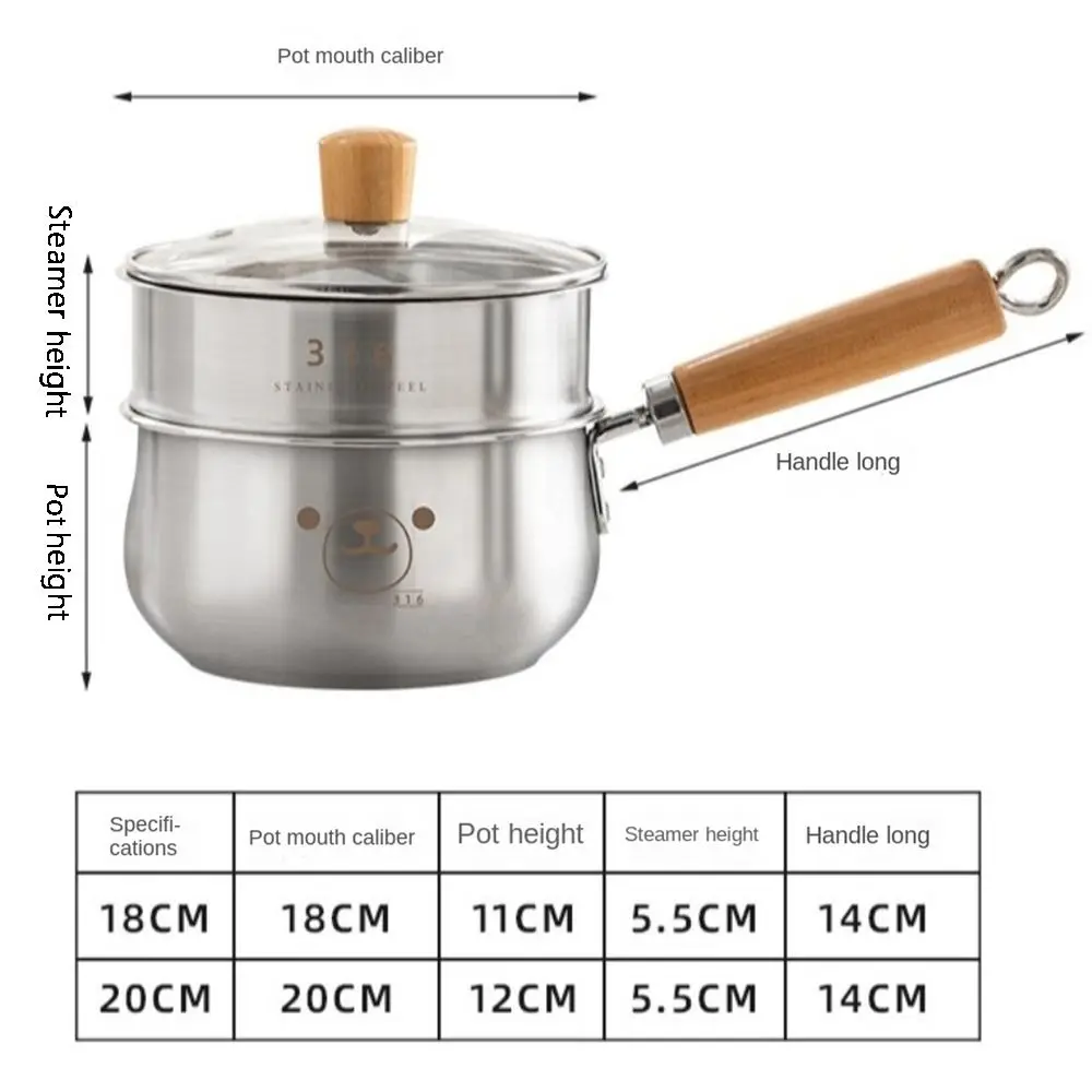 Practical 316 Stainless Steel Saucepan Soup Pot Cartoon Cookware Milk Pan with Lid Wooden Handle Stock Pot Kitchen Utensils