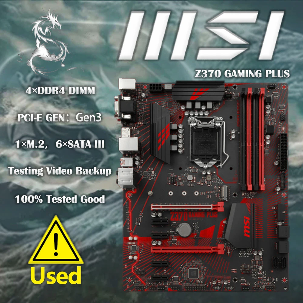 Used MSI Z370 GAMING PLUS LGA 1151 (300 Series) Z370 SATA 6Gb/s ATX Intel  Motherboard