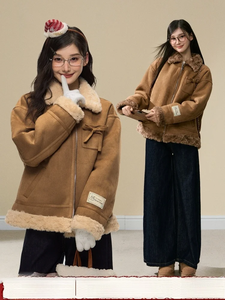 

Caramel Lamb Fur Jaet Women's Winter Coat Long Sve Leather And Fur Inteated Design ELEVEN SP Brand Warmth ...