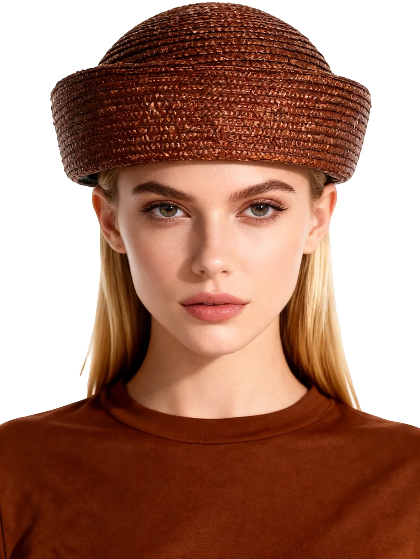 Women's Black Brown Natural Straw Pillbox Hat for Wedding Church Cocktail Tea Party Bridal Dress Cap Ladies Fashion Accessory