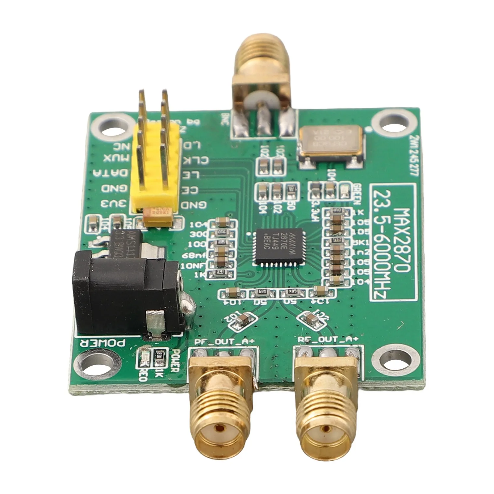 

RF Signal Source 3.3V Pin Header MAX2870 Three-wire Control 23.5-6000MHz Clock Frequency Signal Generator Module