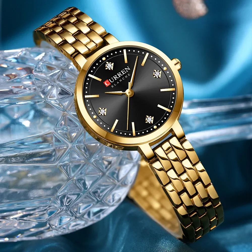 CURREN 9106 Luksusowy damski zegarek kwarcowy z diamentową tarczą Wodoodporny pasek ze stali nierdzewnej Modne eleganckie zegarki dla kobiet