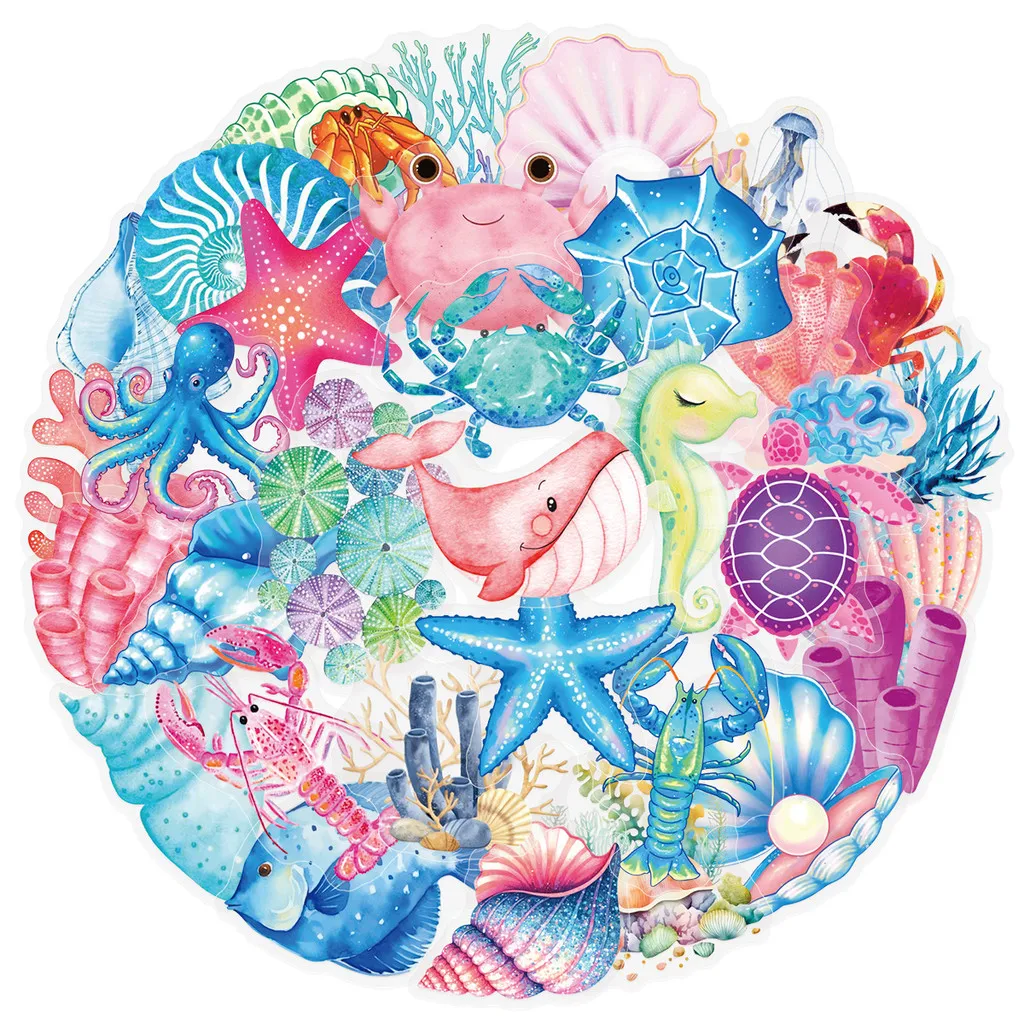 50 Pieces Transparent Psychedelic Ocean Coral & Shell Stickers Waterproof DIY Decorative Decals for Laptops Giajar Sticker Store