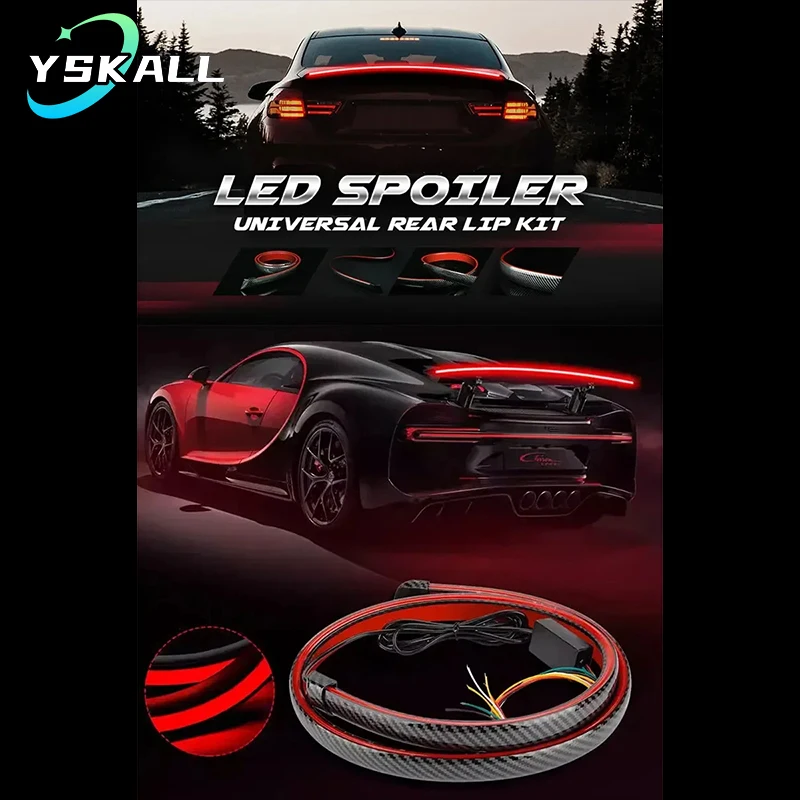 

120cm Car Spoiler LED Light Rear Wing Flow Light Tail Lamp Turn Signal Brake Warning Auto Light Carbon Fiber Tail Wing Universal