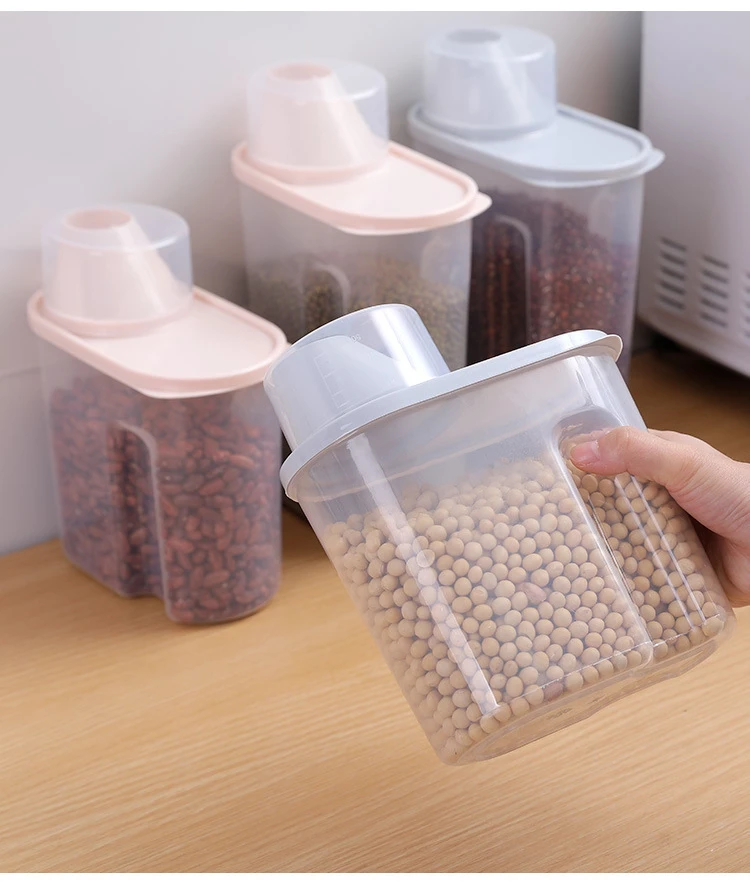 Getreide-Aufbewahrungsbox für die Haushaltsküche, Aufbewahrungsbox für Lebensmittel, versiegelte Dose mit trockener Körnung, Aufbewahrungsbox für Haustiere, Messbecher – Detail 3