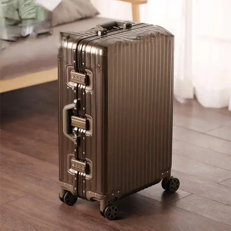 Valise à roulettes universelle en alliage d'aluminium et de magnésium pour hommes et femmes, valise rigide classique, haut de gamme, mode, mot de passe