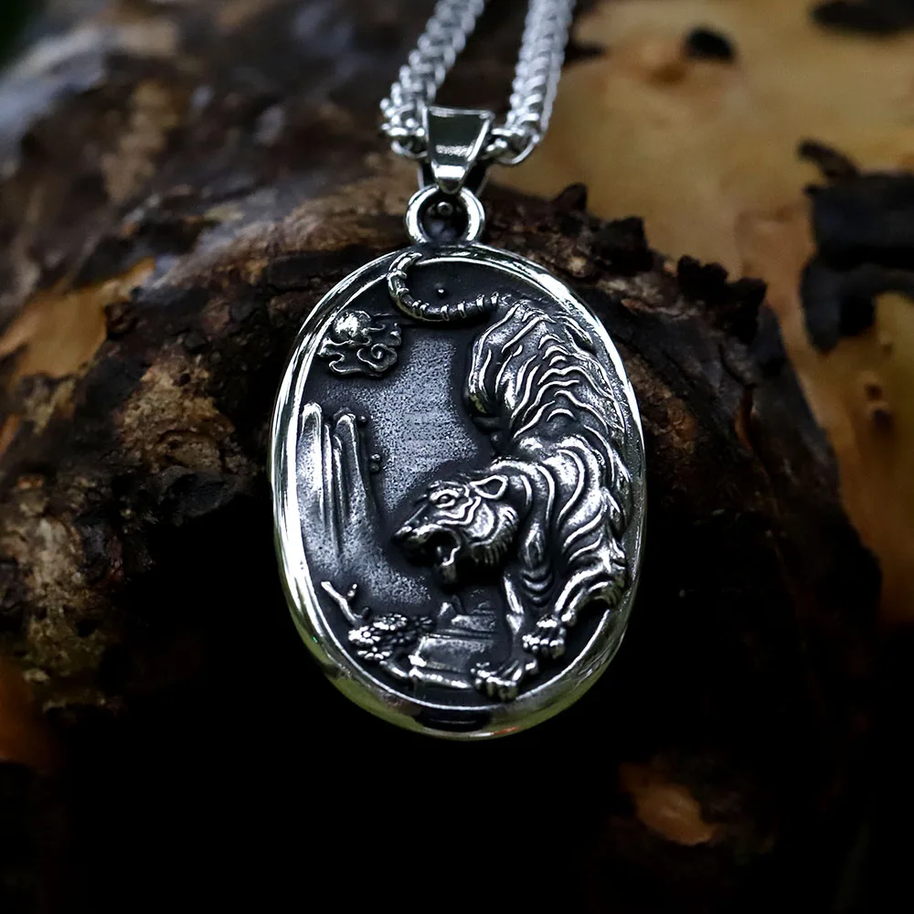 2022 Wholesale Stainless Steel Punk good detail Animal Jewelry tiger Pendant necklace For Man gift free shipping