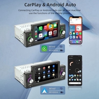 1 Din 5 Inch Car Radio Carplay Stereo Bluetooth MP5 Player Wireless Carplay+Android Auto TF USB FM Touch Screen