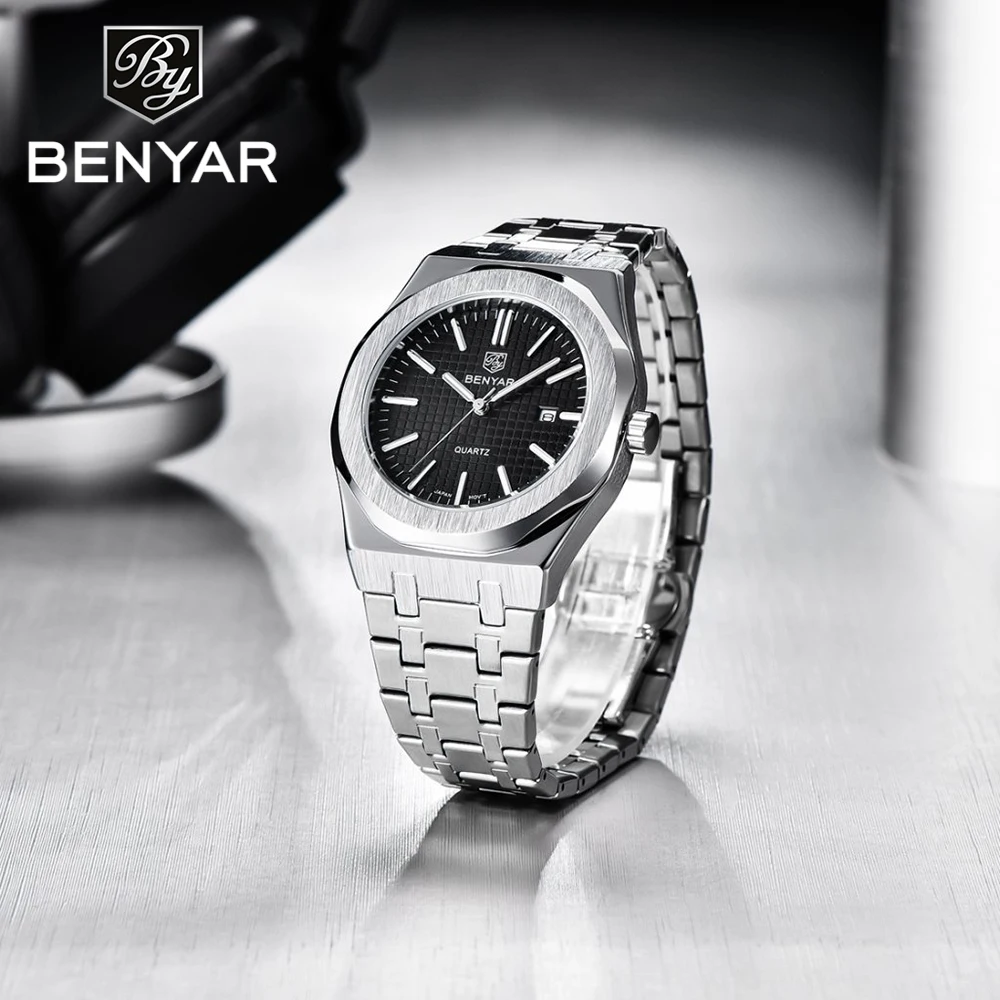 

BENYAR 2025 New 42MM Men's Watch Quartz Stainless Steel Waterproof Luminous Commercial Watch for Men relojes para hombres