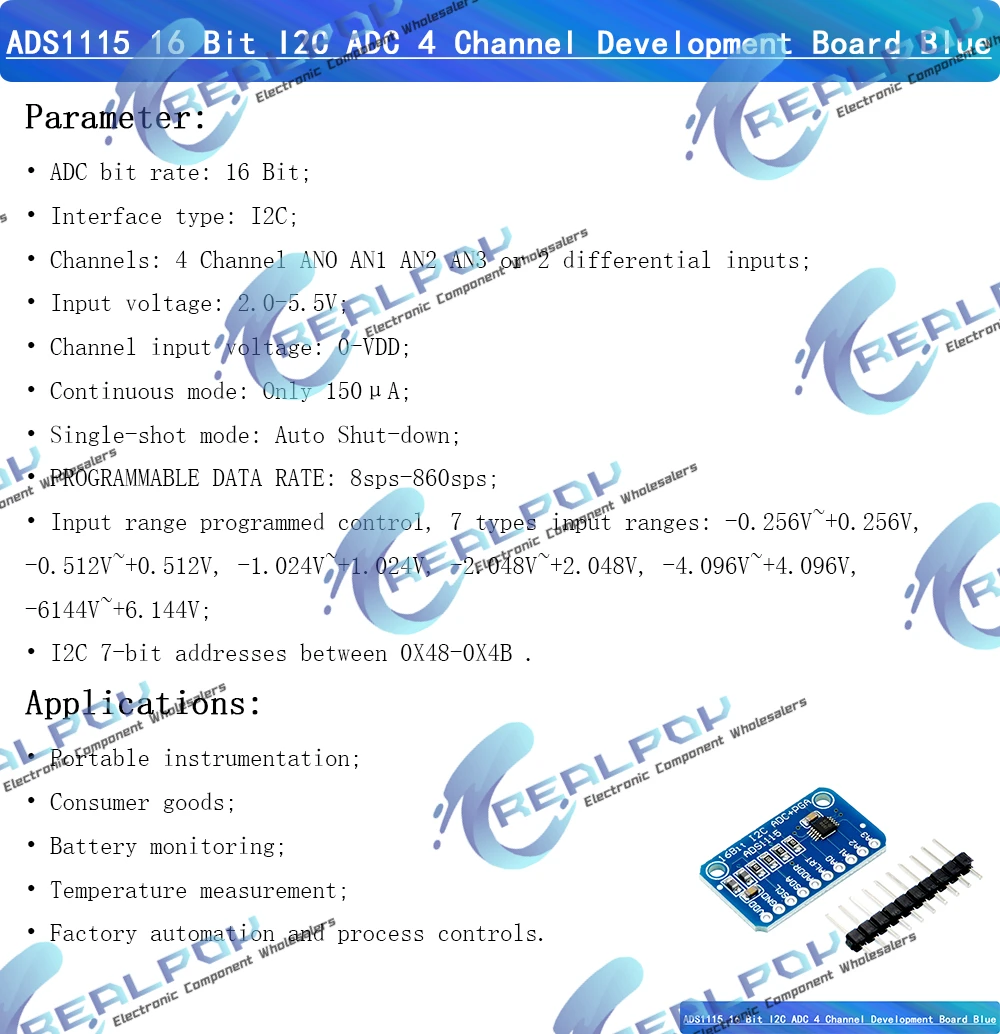 ADS1115 16-Bit-I2C-Modul Präzisions-ADC 4-Kanal-Entwicklungsboard Pro-Verstärker 2,0V bis 5,5V für Arduino RP – Detail 1