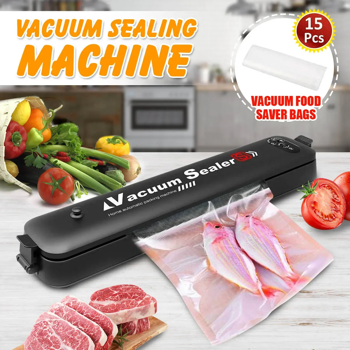 110V/220V 90W Household Food Vacuum Sealer Mini Kitchen Packaging Machine Film Sealer Vacuum Packer With 15Pcs Vacuum Saver Bags