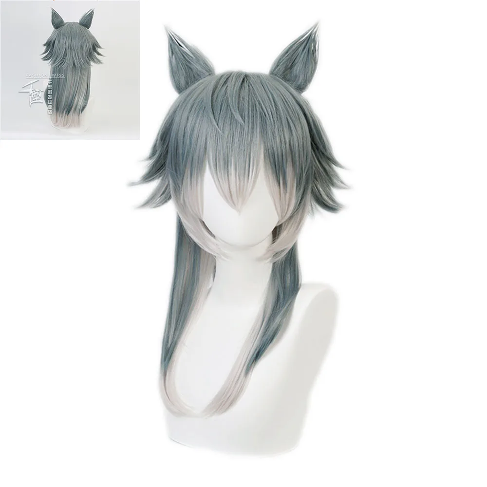 أنيمي الحيوان الرابسودي وولف راي جاشي تأثيري أوكي رمادي مختلط شعر مستعار أبيض آذان هالوين كرنفال فستان الحفلات