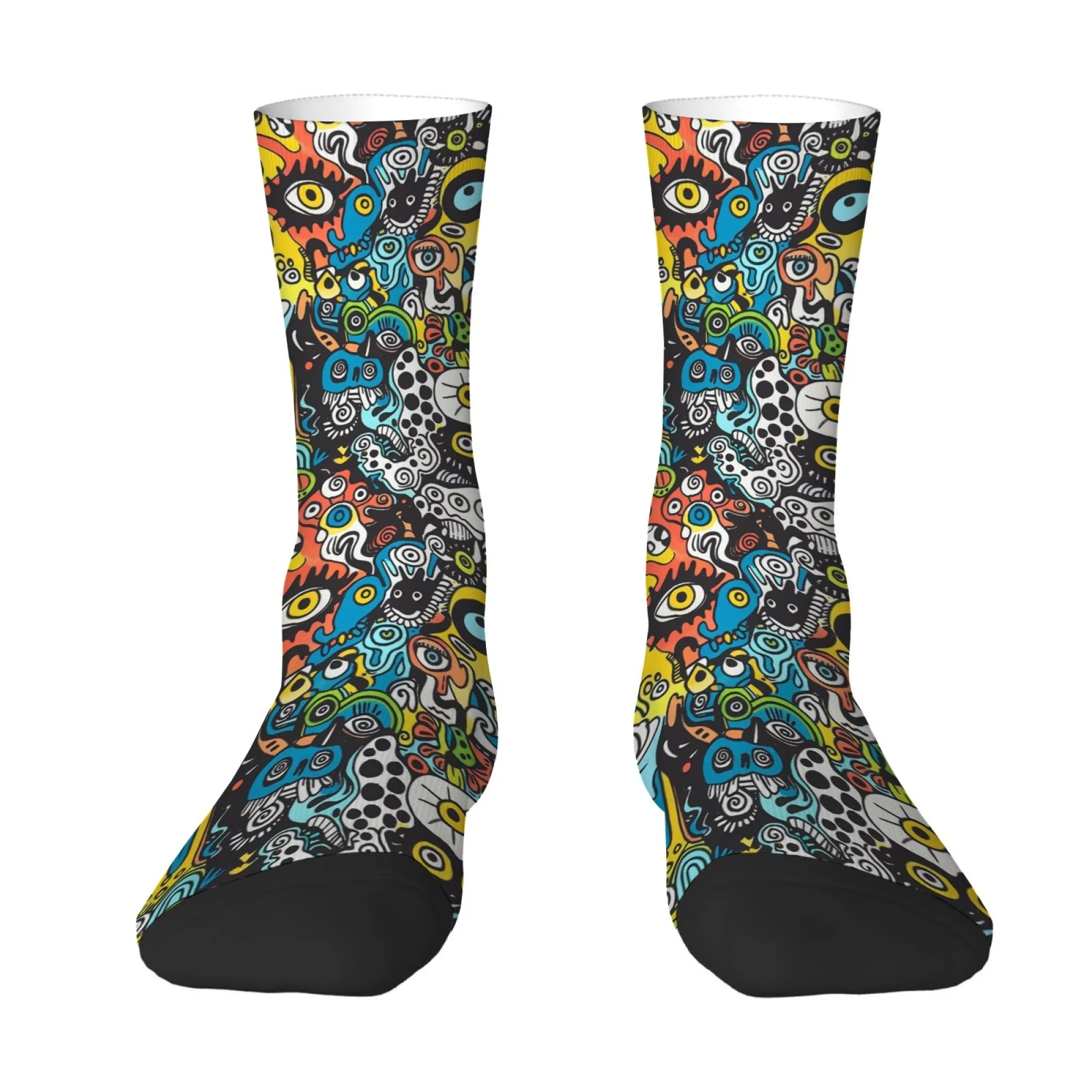 Retro Fashion Men's Socks Novelty Abstract Graffiti Art Socks Outdoor Casual Sports Socks Street Hip-Hop Funny Happy Socks Gift