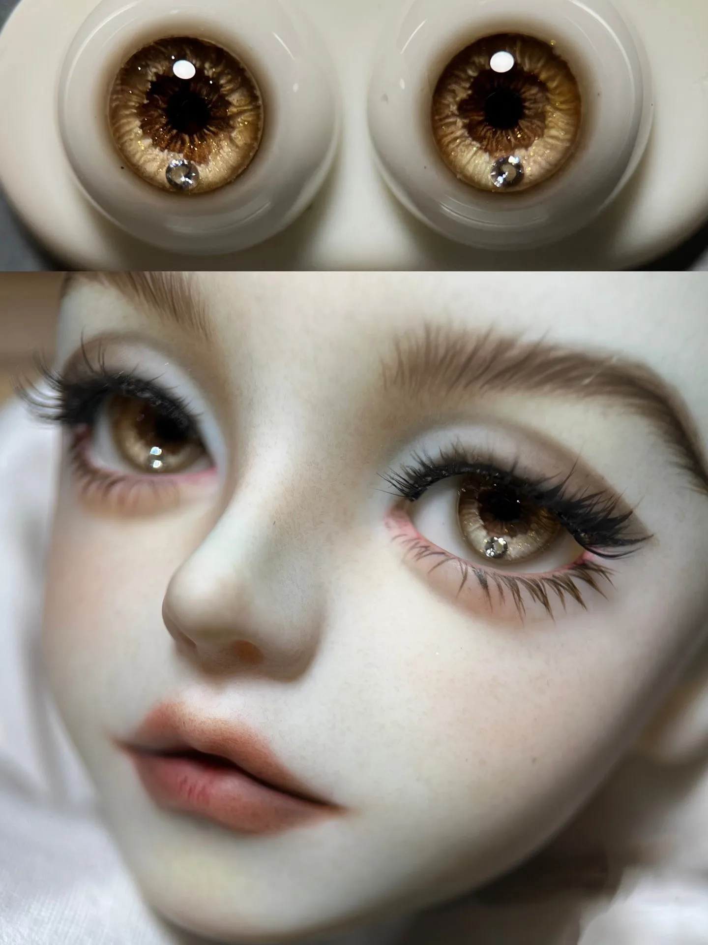 Ojos artesanales marrones de 14mm, Diamante pequeño, 1/3, 1/4, muñeca BJD, globo ocular de Seguridad, 1 par