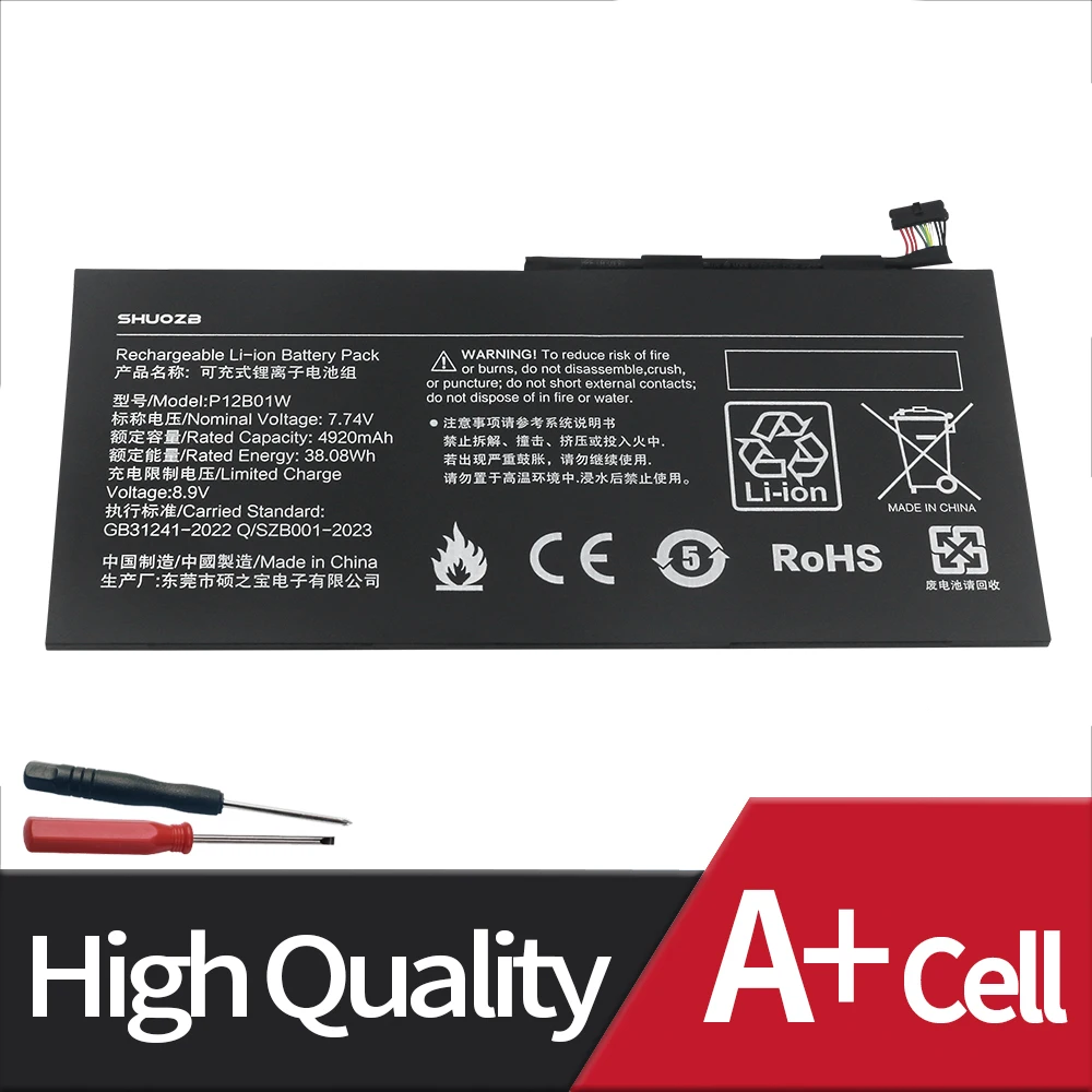 New P12B01W Laptop Battery For xiaomi Book S 12.4 MIT2205-AA 2ICP3/100/100 7.74V 38.08Wh 4920mAh