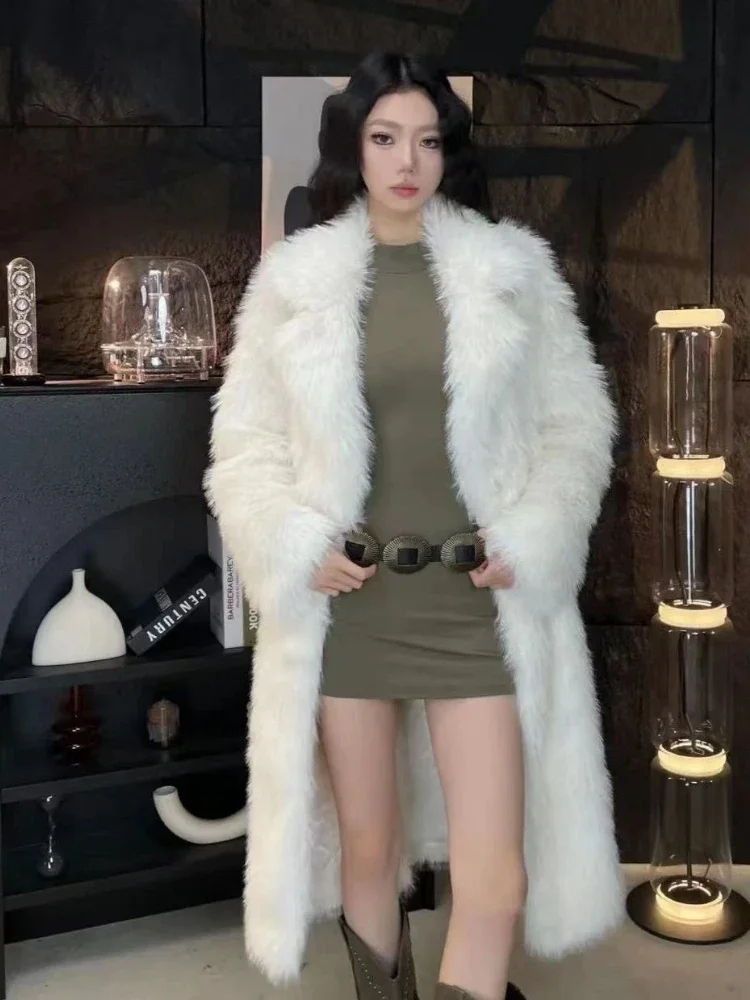 Luxury Long Faux Fur Coat Women Warm Fluffy Fur Jacket Long Sleeve Design Chic Jackets Women's Clothing High Quality Outerwear