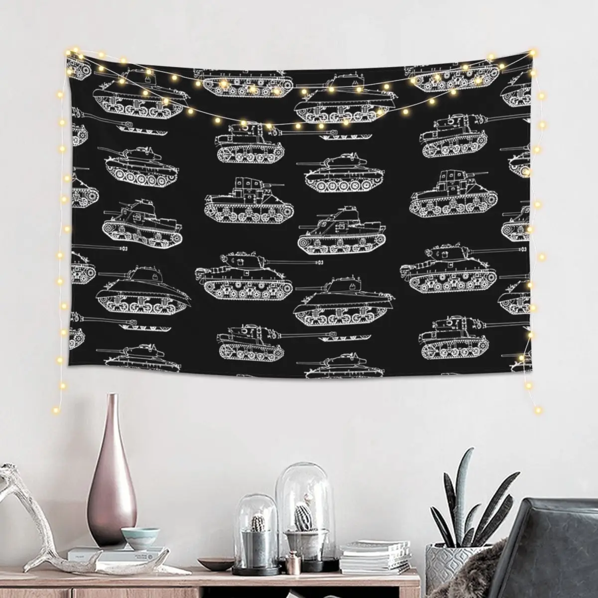 US Tanks Of World War II Tapestry Art Wall Hanging Aesthetic Home Decor Tapestries for Living Room Bedroom Dorm Room