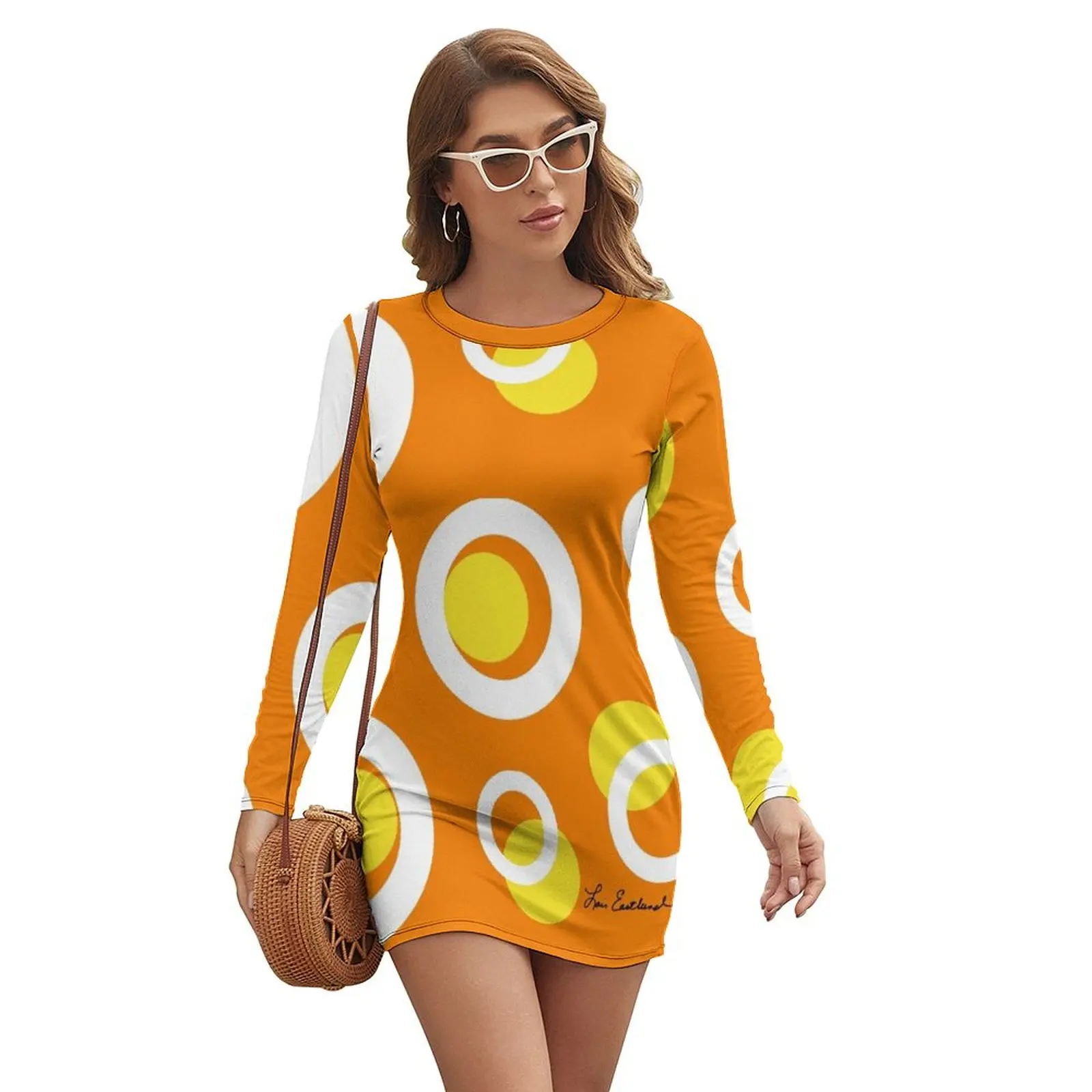 

Orange White Yellow Mod Circles Long-sleeved Dress elegant women's dresses sale