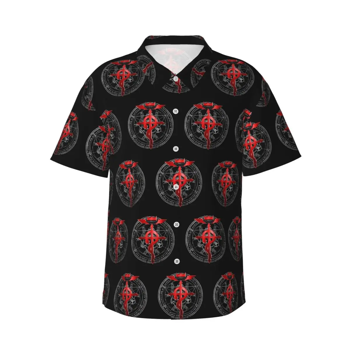 

Fullmetal Alchemist Transmutation Symbol Men's Shirts Hawaiian Short Sleeve Shirt Casual Lapel Tops for Summer Beach