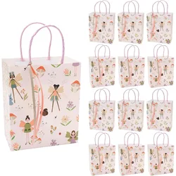 12 Pcs Woodland Fairy Theme Gift Bag Set with Ribbon Decorations for Birthday Party Fairies Bag Pink Boxes with Mushroom Flower