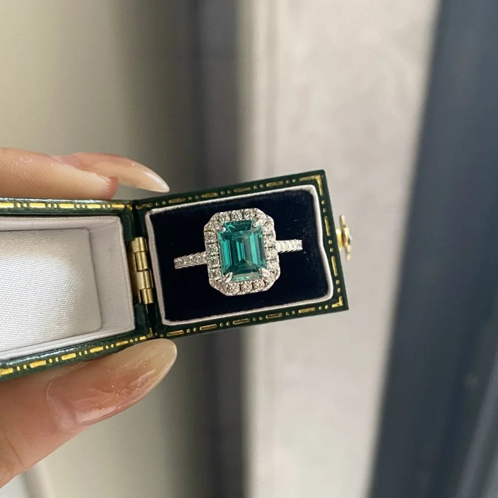 

S925 Sterling Silver Ring Female Emerald Small Sugar Cube Full of Diamonds Zircon Fashion Ring Mother's Day Gift